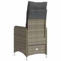 vidaXL Gartensessel Verstellbar mit Kissen Grau Poly Rattan