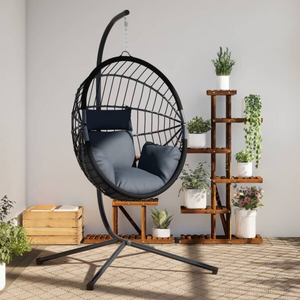 vidaXL H&auml;ngesessel Ei-Design mit St&auml;nder Anthrazit Rattan und Stahl