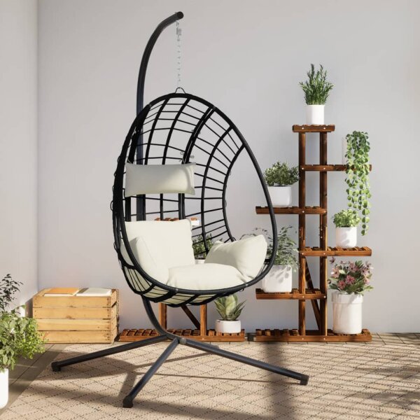 vidaXL H&auml;ngesessel Ei-Design mit St&auml;nder Beige Rattan und Stahl