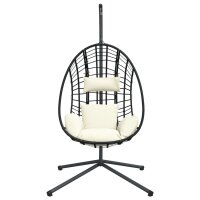 vidaXL H&auml;ngesessel Ei-Design mit St&auml;nder Beige Rattan und Stahl