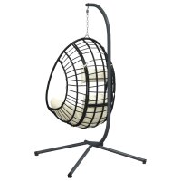 vidaXL H&auml;ngesessel Ei-Design mit St&auml;nder Beige Rattan und Stahl