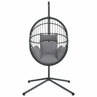 vidaXL H&auml;ngesessel Ei-Design mit St&auml;nder Grau Rattan und Stahl