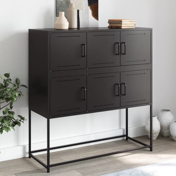 vidaXL Sideboard Schwarz 100,5x39x107 cm Kaltgewalzter Stahl