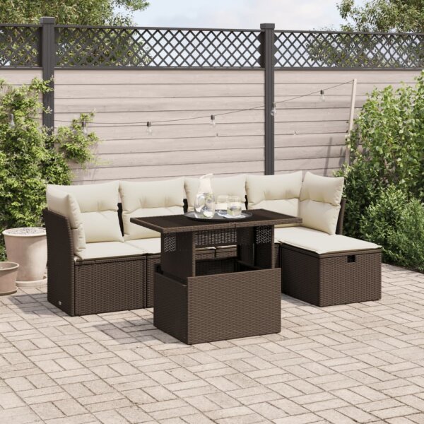 vidaXL 6-tlg. Garten-Sofagarnitur mit Kissen Braun Poly Rattan