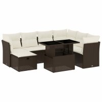 vidaXL 8-tlg. Garten-Sofagarnitur mit Kissen Braun Poly Rattan