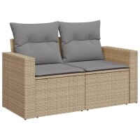 vidaXL 6-tlg. Garten-Sofagarnitur mit Kissen Beige Poly Rattan