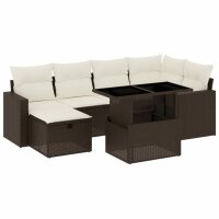 vidaXL 7-tlg. Garten-Sofagarnitur mit Kissen Braun Poly Rattan