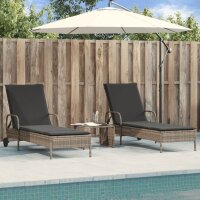 vidaXL Sonnenliegen mit Auflagen 2 Stk. Grau Poly Rattan