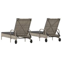 vidaXL Sonnenliegen mit Auflagen 2 Stk. Grau Poly Rattan