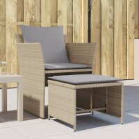 vidaXL Gartenstuhl mit Fu&szlig;hocker Beige Poly Rattan