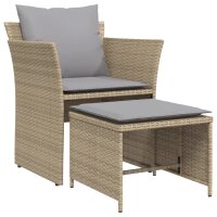 vidaXL Gartenstuhl mit Fu&szlig;hocker Beige Poly Rattan