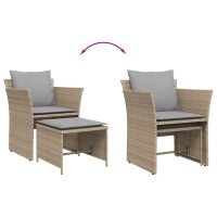 vidaXL Gartenstuhl mit Fu&szlig;hocker Beige Poly Rattan