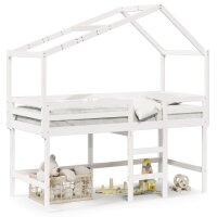 vidaXL Hochbett mit Leiter und Dach Wei&szlig; 90x200 cm Massivholz Kiefer