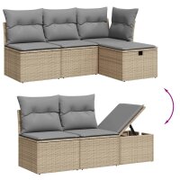 vidaXL 7-tlg. Garten-Sofagarnitur mit Kissen Beige Poly Rattan