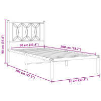 vidaXL Bettgestell mit Kopfteil Metall Wei&szlig; 90x200 cm