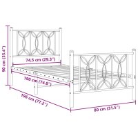 vidaXL Bettgestell mit Kopf- und Fu&szlig;teil Metall Wei&szlig; 75x190 cm