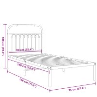 vidaXL Bettgestell mit Kopfteil Metall Wei&szlig; 90x190 cm