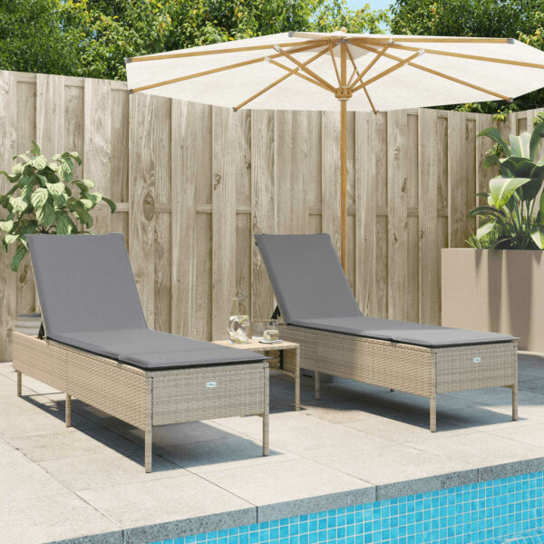 vidaXL Sonnenliegen mit Auflagen 2 Stk. Beige Poly Rattan