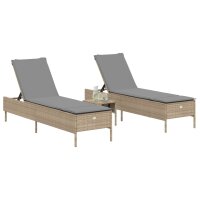 vidaXL Sonnenliegen mit Auflagen 2 Stk. Beige Poly Rattan