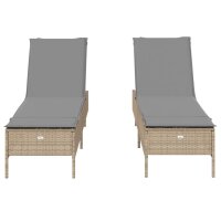 vidaXL Sonnenliegen mit Auflagen 2 Stk. Beige Poly Rattan