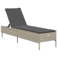 vidaXL Sonnenliegen mit Auflagen 2 Stk. Hellgrau Poly Rattan