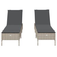 vidaXL Sonnenliegen mit Auflagen 2 Stk. Hellgrau Poly Rattan