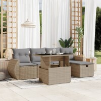 vidaXL 6-tlg. Garten-Sofagarnitur mit Kissen Beige Poly...