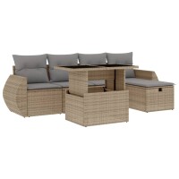 vidaXL 6-tlg. Garten-Sofagarnitur mit Kissen Beige Poly...