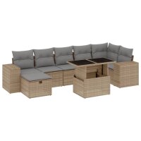 vidaXL 8-tlg. Garten-Sofagarnitur mit Kissen Beige Poly Rattan