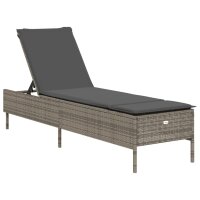 vidaXL Sonnenliege mit Auflage Grau Poly Rattan