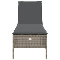 vidaXL Sonnenliege mit Auflage Grau Poly Rattan