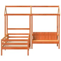 vidaXL Massivholzbett und Bank mit Dach Orange 90x200 cm Kiefernholz