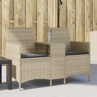 vidaXL Gartensofa 2-Sitzer mit Tisch und Kissen Hellgrau Poly Rattan