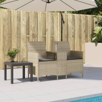 vidaXL Gartensofa 2-Sitzer mit Tisch und Kissen Hellgrau Poly Rattan