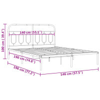 vidaXL Bettgestell mit Kopfteil Metall Schwarz 140x190 cm