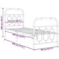 vidaXL Bettgestell mit Kopf- und Fu&szlig;teil Metall Wei&szlig; 75x190 cm