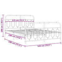 vidaXL Bettgestell mit Kopf- und Fu&szlig;teil Metall Wei&szlig; 135x190 cm