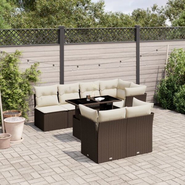 vidaXL 8-tlg. Garten-Sofagarnitur mit Kissen Braun Poly Rattan