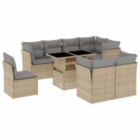 vidaXL 9-tlg. Garten-Sofagarnitur mit Kissen Beige Poly Rattan