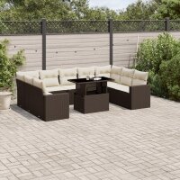 vidaXL 10-tlg. Garten-Sofagarnitur mit Kissen Braun Poly...