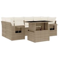 vidaXL 7-tlg. Garten-Sofagarnitur mit Kissen Beige Poly...