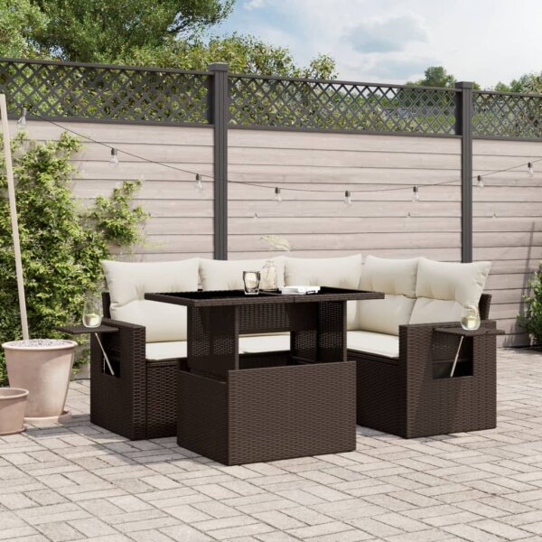 vidaXL 5-tlg. Garten-Sofagarnitur mit Kissen Braun Poly Rattan