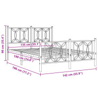 vidaXL Bettgestell mit Kopf- und Fu&szlig;teil Metall Schwarz 135x190 cm