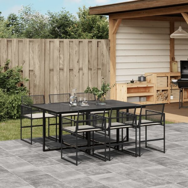 vidaXL 7-tlg. Garten-Essgruppe mit Kissen Schwarz Poly Rattan