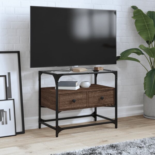 vidaXL TV-Schrank mit Glasplatte Braun Eiche 60x35x51 cm Holzwerkstoff