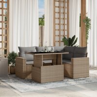 vidaXL 5-tlg. Garten-Sofagarnitur mit Kissen Beige Poly Rattan