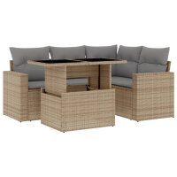 vidaXL 5-tlg. Garten-Sofagarnitur mit Kissen Beige Poly Rattan