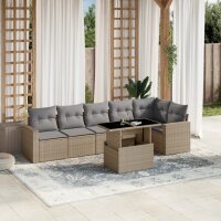 vidaXL 7-tlg. Garten-Sofagarnitur mit Kissen Beige Poly Rattan