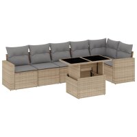 vidaXL 7-tlg. Garten-Sofagarnitur mit Kissen Beige Poly Rattan