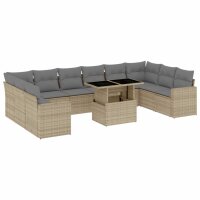 vidaXL 11-tlg. Garten-Sofagarnitur mit Kissen Beige Poly Rattan